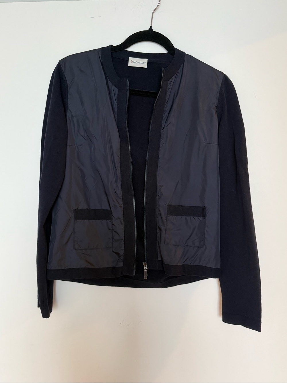 Moncler Women's Navy Mixed-Material Zip Front Jacket